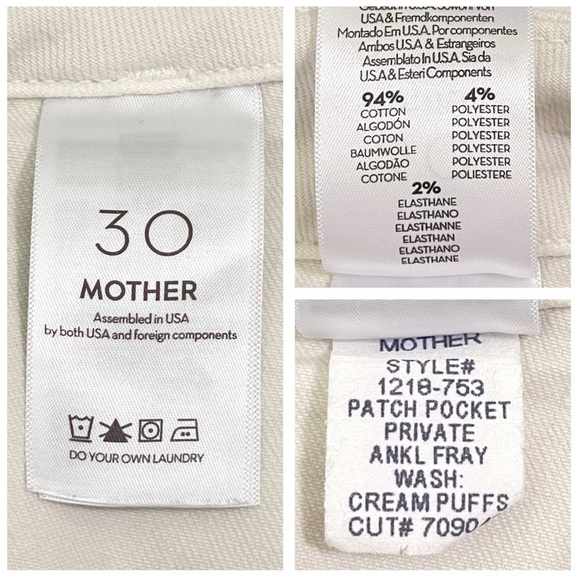 Mother Patch Pocket Private Ankle Fray Crop Jean Cream Puffs Off White 30 - Picture 16 of 16